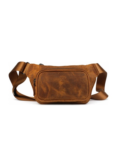 Alphaclub Bag Unisex Taba Hakiki Deri Çapraz Askılı Çok Bölmeli Postacı Omuz Ve Bel Çantası