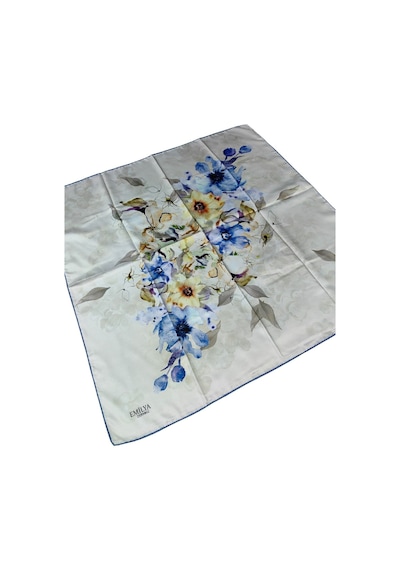 Mim Eşarp Emilya Rayon Çiçek Desenli Eşarp 90x90 Cm Mavi - Açık Gri