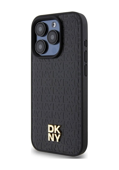 Apple Uyumlu iPhone 15 Pro Kılıf Dkny Lisanslı M-safe Şarj Özellikli 3d Yazılı Repeat Pattern Kapak Siyah