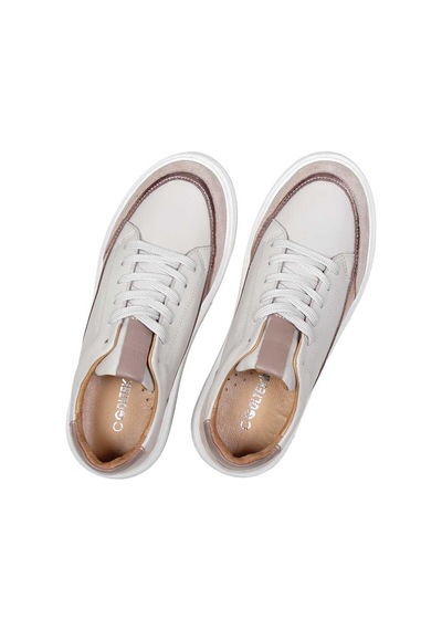 Kadın Bej Bağcıklı Kalın Tabanlı Deri Sneaker