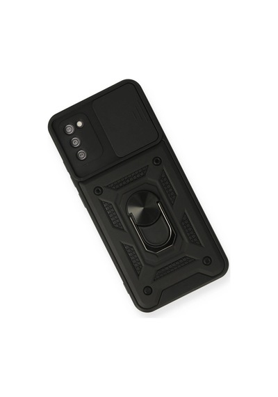 Samsung Uyumlu Galaxy A03s Kılıf Pars Lens Yüzüklü Silikon Siyah,