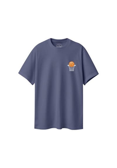 Velvoria Unisex Oversize Relaxed Basketball Baskılı Antrasit Renk T-shirt