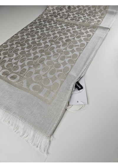 Miorel Scarfs C Desen Çift Taraflı Kaşmir İpek Şal 4 Mevsim Pamuk Şal Bej Krem