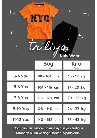 Triliya Pamuklu Unisex Çocuk Kapri Takımı Cepli & Kordonlu, 3-12 Yaş Trl-53 Turuncu