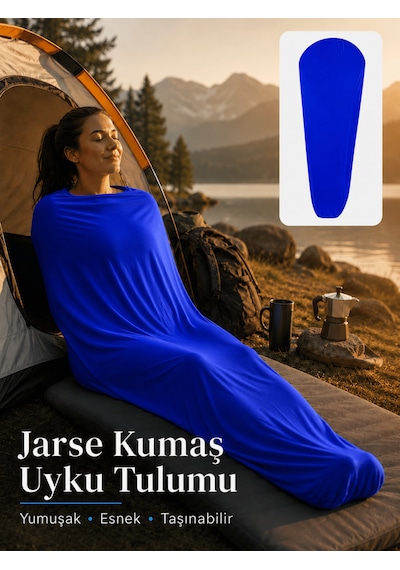 Beylini Kamp Uyku Tulumu Nefes Alır Jarse Esnek Kumaş Dayanıklı Taşıma Çantası Hediyeli Uyku Tulumu Konforlu Yıkanabilir Gezi Outdoor Av Balık Festival Mavi