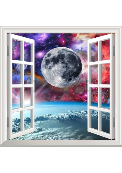 Pencere Poster Duvar Kağıdı Uzay Manzarası 1 Yapışkanlı Sticker