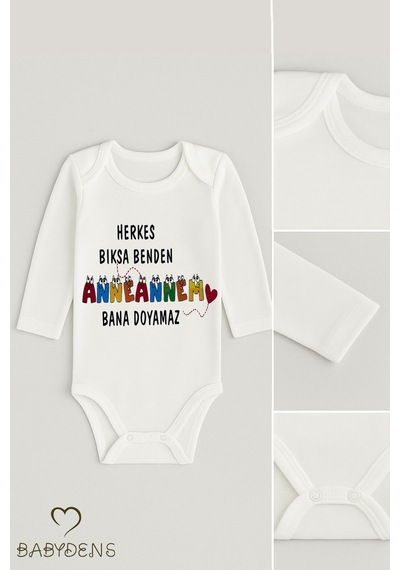 Babyden's Herkes Bıksa Benden Anneannem Bana Doyamaz Yazılı Uzun Kollu Bebek Body Beyaz