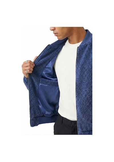 Genius Store Erkek Mont Peluş İçi Astarlı Oversize Geniş Kalıp Sherpa Kuzu Kumaş Spor Mont İndigo