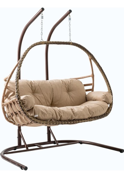 Malta Çiftli Rattan Bahçe Salıncağı Açık Kahve Çok Renkli
