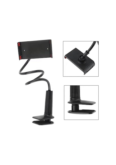 Ayarlanabilir Masa Kenarı Tablet & Telefon Tutucu 70 Cm Esnek Kollu, C Kelepçeli, 360 Dönebilen Telefon Ve Tablet Standı