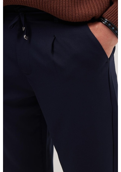 Tudors Erkek Slim Fit Dar Kesim Lastikli Bağcık Detaylı Lacivert Pantolon-38238 Lacivert