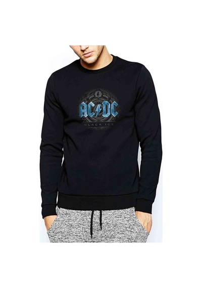 Blue Flashing Acdc Ipad Air Metal Baskılı Siyah Erkek Sweatshirt