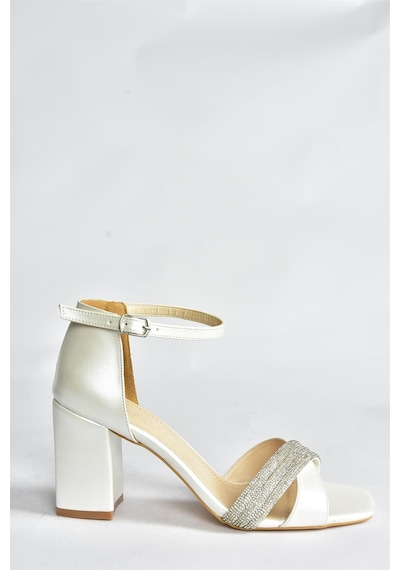 Fox Shoes Sedef Taşlı Kalın Topuklu Kadın Abiye Ayakkabı P820006709 Sedef