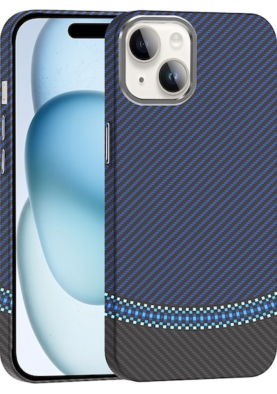 Apple Uyumlu iPhone 13 Kılıf M-safe Şarj Özellikli Karbon Fiber Görünümlü Zore Gros Kapak Siyah-lacivert