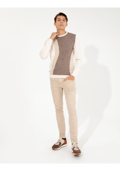 Pierre Cardin Bej Melanj Slim Fit Bisiklet Yaka Triko Kazak