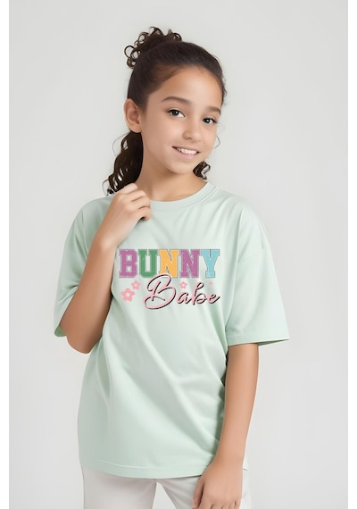 Panios Kids Bunny Baskılı Kız Çocuk Kısa Kollu T-shirt Mint Yeşili