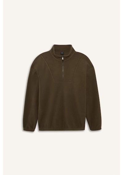 Defacto Boxy Fit Dik Yaka Yarım Fermuarlı Polar Sweatshirt E8632ax25wnkh151 Haki