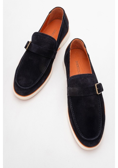 Dericlub Erkek Hafif Tabanlı Toka Detaylı Loafer Gerçek Süet Deri Cr 2406 Lacivert