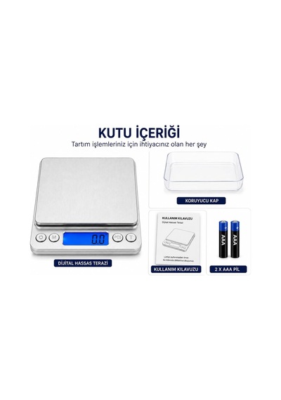 Dijital Hassas Mutfak Tartısı 3000 G Kapasiteli, 0,1 G Hassasiyetli, Lcd Ekranlı Mini Terazi, 6 Ölçüm Birimi, Dara Ve Pcs Adet Sayma Fonksiyonlu, Paslanmaz Çelik Çok Renkli