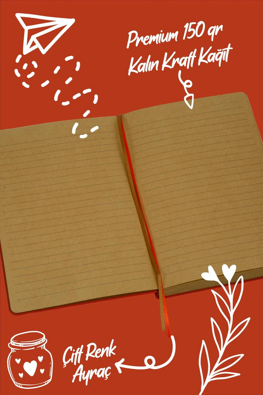 Bujo Kraft Keten Defter 96 Yaprak A5 150 Gr. Kraft Çizgili Turuncu