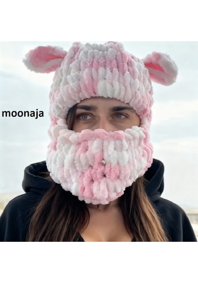Moonaja Puffy Örgü Kar Maskesi Şapka - Wegh Bere Maske - Balaklava Motorsiklet Kask Ve Kayak Beresi Çok Renkli
