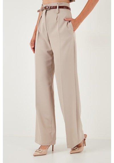Lela Wide Leg Yüksek Bel Geniş Paça Palazzo Bayan Pantolon 65271262 Taş