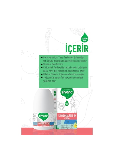 Siveno %100 Doğal Roll-on Teen Girl Genç Kız Deodorant Ter Kokusu Önleyici Bitkisel Lekesiz 50 Ml X 2 Adet