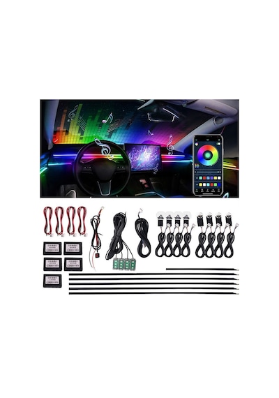 Araç İçi Atmosfer Ambiyans Led Neon 64 Renk Rgb App Kontrollü 18 Parça