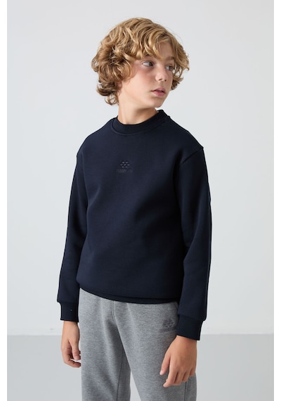 Tommylife Tommy Life Lacivert Pamuklu Kalın İçi Tüylü Yumuşak Dokulu Standart Fit Nakışlı Erkek Çocuk Sweatshirt - 11232 Lacivert