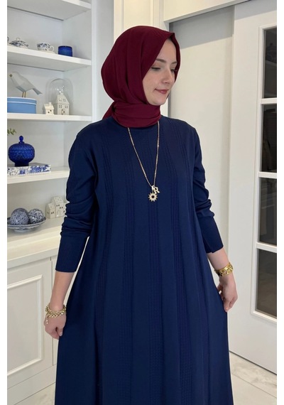 Rabia Şamlı Çiğdem Triko Elbise Lacivert Normal