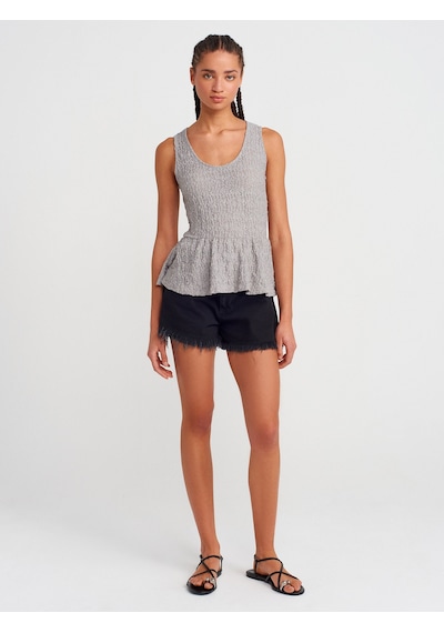 Dilvin 20984 Peplum Dantel Top-gri Gri