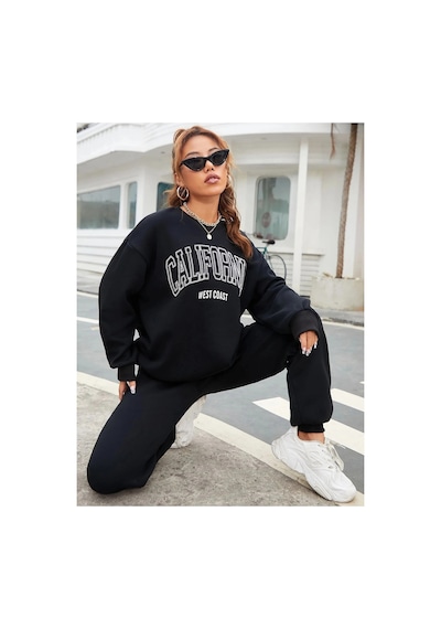 Tarzsokak Siyah California Dijital Baskılı Kışlık Unisex Eşofman Takımı