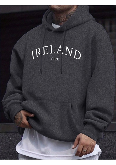 Startmore Startmoreirlanda Eire Mektup Yaratıcı Desen Uzun Kollu Tişörtü Erkek Sıcak Polar Kazak Rahat Sonbahar Antrasit