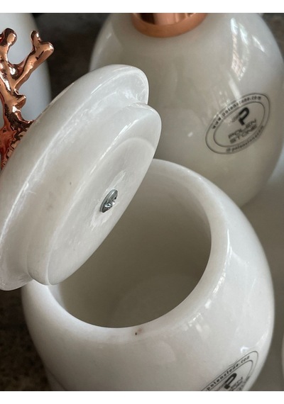 Beyaz Doğal Mermer Rose Gold Mercan Aksesuarlı Oval 7,li Banyo Seti Beyaz
