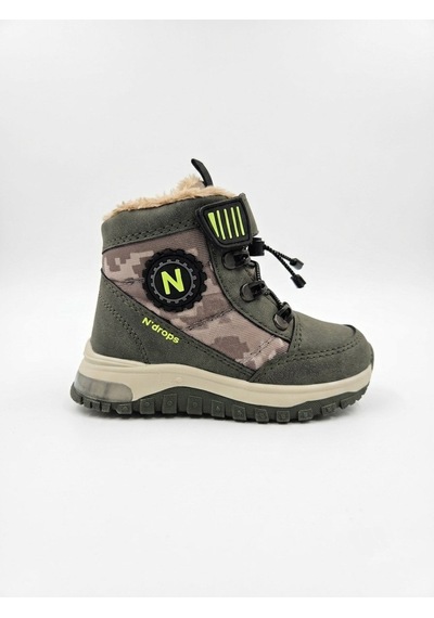 Hayo İçi Kürklü Kaymaz Taban Cırt Bantlı Suya Dayanıklı Erkek Çocuk Kar Botu Nd-015 Haki - Bej