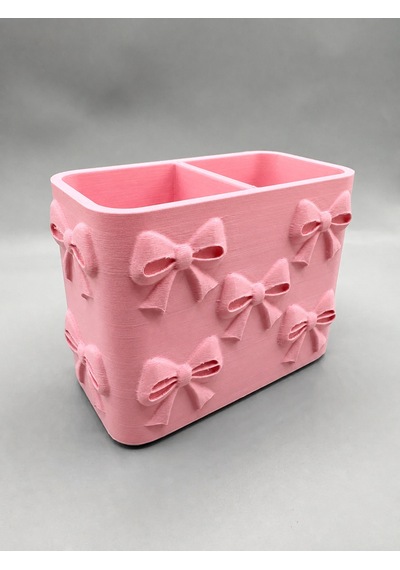 3d Baskı Fiyonk Desenli Bölmeli Kalemlik - Masaüstü Organizer - Pembe Çok Renkli