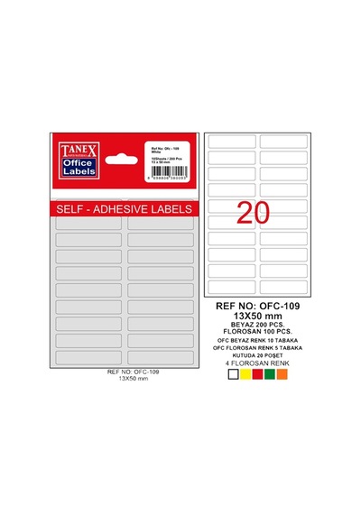 Tanex Ofis Etiketi Poşetli 13x50 MM Beyaz OFC-109