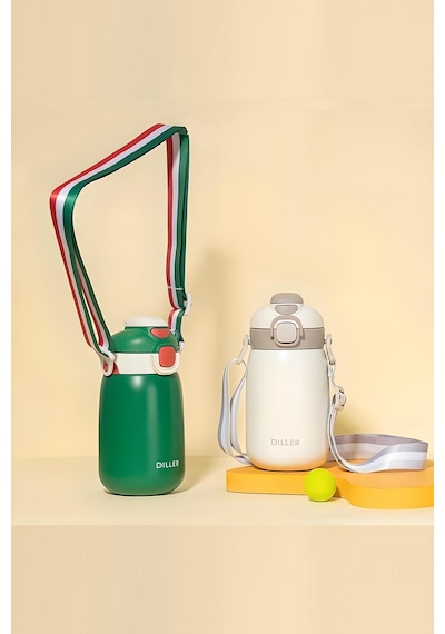 Dıller Tek Kapak Çift Kullanım Pipetli/pipetsiz 420ml Askılı Çelik Su Matarası 6 Saat Sıcak/soğuk 001