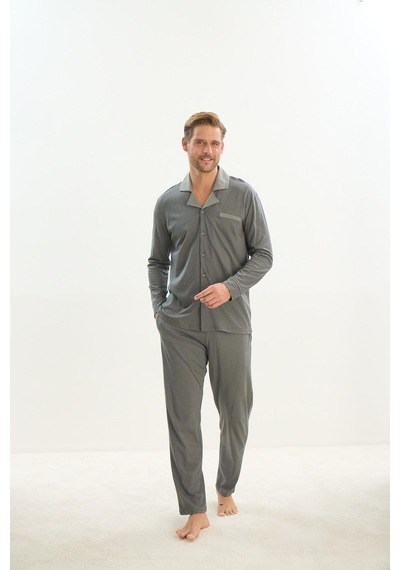 Sevim Erkek Uzun Kol Gömlek Yaka Önden Düğmeli Yeşil Pijama Takım C7t2n5o9 001