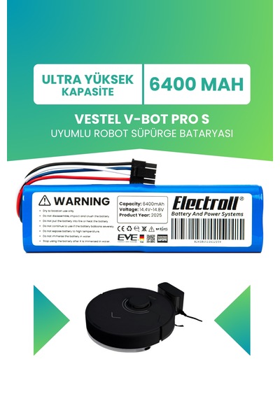 Vestel V-bot Pro S Uyumlu Batarya Ultra Yüksek Kapasite 6400mah