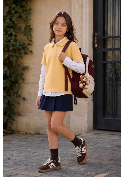 Minigimin Cicileri Polo Yaka Kısa Kol Unisex Çocuk Okul Tşörtü - Sarı