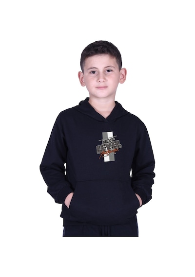 Fyk Kids Kapüşonlu Kanguru Cepli Next Level Baskılı Erkek Çocuk Sweatshirt Siyah