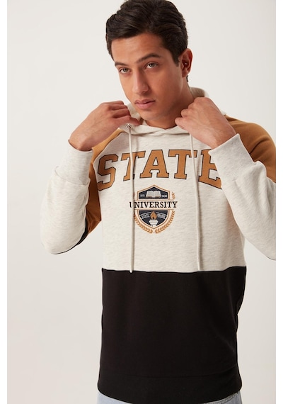 Polostate Erkek Parçalı Kapüşonlu 3 İplik Sweatshirt Gri