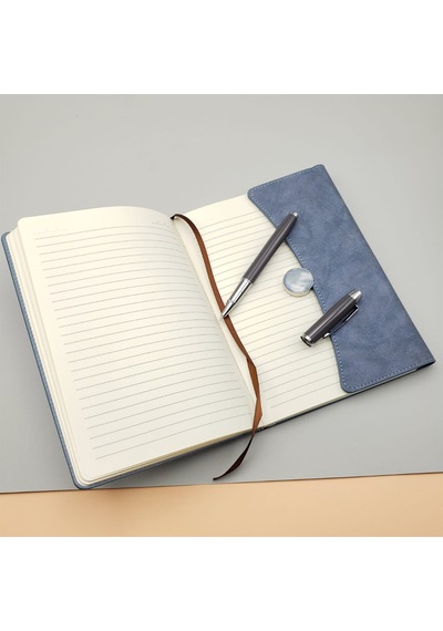 Mobgift Düğme Detaylı Tarihsiz Deri Defter Kalem Seti Gri