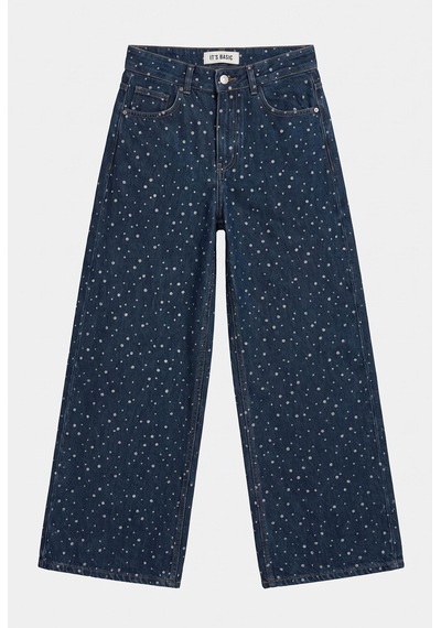 Kadın Koyu Mavi Puantiye P-1w6-11 Palazzo Fit Özel Tsarım Denim Jean