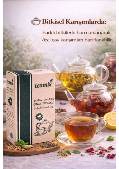 Bamya Tohumlu Çınar Yapraklı Bitkisel Karışımlı Çay 60 Gr 30 Süzen Poset