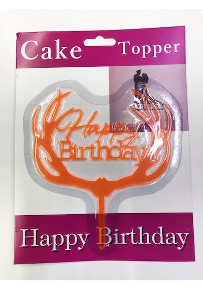Northcity Happy Birthday Yazılı Turuncu Dallı Pasta Kek Çubuğu Amber - Turuncu