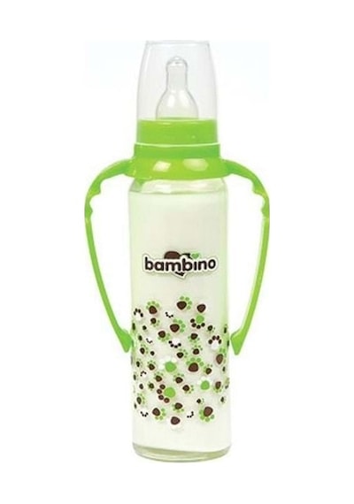 Bambino Yeşil Kulplu Cam Biberon 225 ML