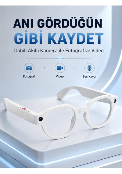 Beyaz Bluetooth Akıllı Gözlük Dahili Kameralı Fotoğraf Video Kayı