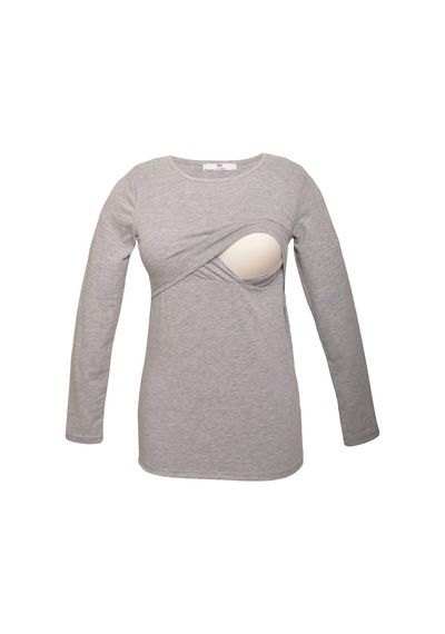 Luvmabelly 2701-2708 Pamuklu Uzun Kollu Lohusa Emzirme T-shirt-gri
